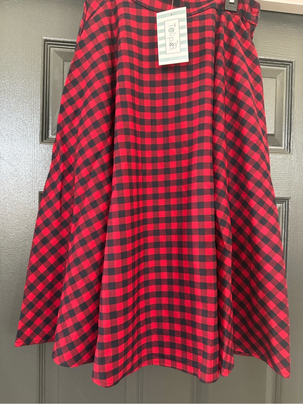 New Tulip B Red & Black Buffalo Check Circle Skirt